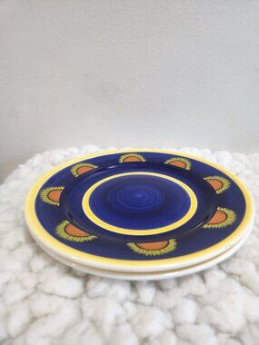 Two Becel Side Butter Plates Hand Painted Sunflowers